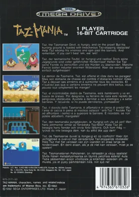 Taz-Mania (World) box cover back